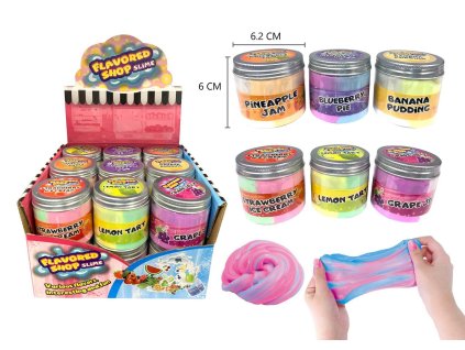 Sliz - hmota duhová s doplňky 6x6,5cm mix druhů v plastovém kelímku 18ks v boxu