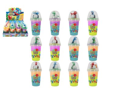 Sliz - hmota Slimy 155g s dinosaurem 14x7cm 4 barvy v kelímku 16ks v boxu