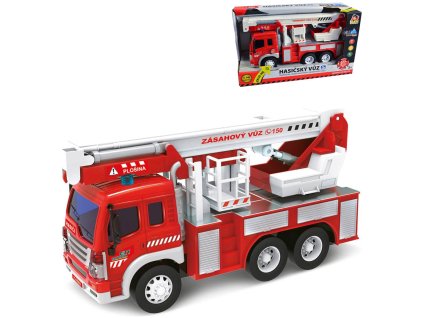 Auto požární s plošinou hasičský vůz na baterie Světlo Zvuk