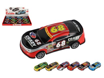 Auto závodní kov/plast 10cm na zpětné natažení mix druhů 12ks v boxu