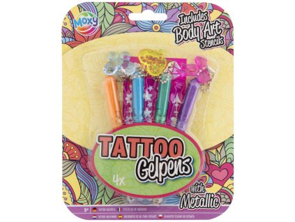 Pera gelová tetovací metalická set 4 barvy se šablonami a přívěsky