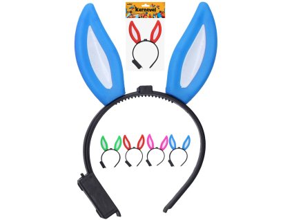 KARNEVAL Čelenka uši králičí na baterie 4 barvy Světlo