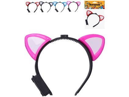 KARNEVAL Čelenka s ušima na baterie 4 barvy Světlo