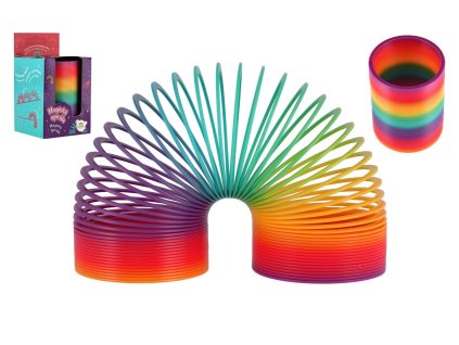 Spirála/pružina duhová magická plast průměr 7,5cm v krabičce 8x14x8cm