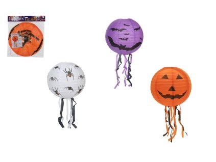 Lampion koule Halloween se střapci papír průměr 30cm v sáčku (bez hůlky) 3 druhy karneval