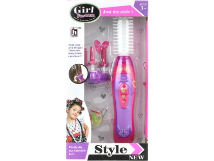 Dětská kulma a zaplétač na vlasy 2v1 set s gumičkami na baterie