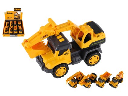 Auto stavební nákladní kov/plast 13cm na setrvačník 4 druhy 8ks v boxu