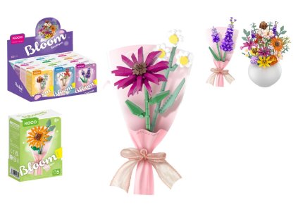 Stavebnice mini KOCO Malý pugét plast mix druhů v krabičce 8x12x4cm 12ks v boxu