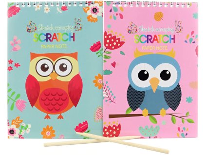 Vyškrabovací obrázky Sovička sešit 8 listů s nástrojem 2 druhy