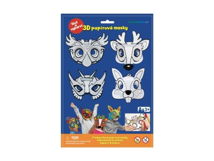 Maska škraboška 3D papírová 4ks sova, jelen, zajíc, superhrdina karneval v sáčku 22x32,5x2cm