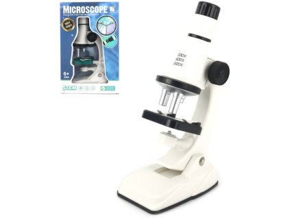 Mikroskop dětský bílý 200x/600x/1200x na baterie Světlo 2 barvy