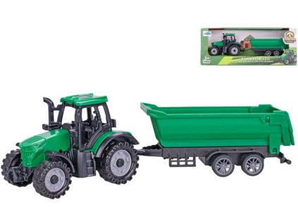 Traktor plastový zelený set s vlečkou 18cm volný chod