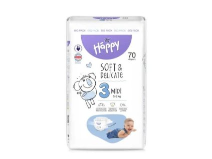 Bella Happy Soft&Delicate Midi 3 dětské pleny 5-9 kg 70 ks