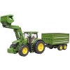 BRUDER 03155 Traktor John Deere 7R 350 set s čelním nakladačem a přívěsem
