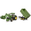 BRUDER 03155 Traktor John Deere 7R 350 set s čelním nakladačem a přívěsem