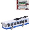 Trolejbus kovový s efekty 16cm na baterie zpětný chod Světlo Zvuk