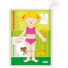 WOODY DŘEVO Puzzle holka naučná skládačka set 13 dílků s podložkou