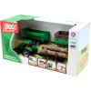 Traktor zelený se 3 přívěsy a kládami dřeva herní set v krabici plast