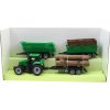 Traktor zelený se 3 přívěsy a kládami dřeva herní set v krabici plast