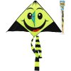 Drak létající smíšek 140cm žlutočerný smajlík s třásněmi nylonový