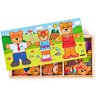 WOODY DŘEVO Šatní skříň Medvědí rodinka vkládací puzzle 54 dílků v boxu