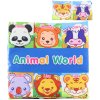 Knížka baby textilní šustící puzzle zvířátka 2v1 pro miminko