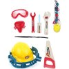 Pracovní nářadí dětské plastové na opasku set s ochrannou helmou