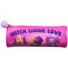 Oválný školní penál na zip Hatchimals 21x8cm růžový s bambulkou