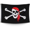 Vlajka pirátská černý prapor 150x90cm lebka a zkřížené hnáty