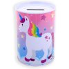 Pokladnička válec jednorožec 12cm dětská kasička plechová 5 druhů