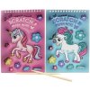 Vyškrabovací obrázky Jednorožec sešit 8 listů s nástrojem 2 druhy