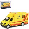 Auto sanitka kovová žlutá ambulance zpětný chod v plastovém boxu
