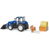 BRUDER 02187 Traktor New Holland T5 + plošina, balík, čelní nakladač