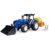 BRUDER 02187 Traktor New Holland T5 + plošina, balík, čelní nakladač
