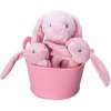 PLYŠ Zajíček růžový set s chrastítkem a usínáčkem v košíku pro miminko