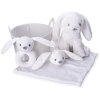 PLYŠ Zajíček bílý set s chrastítkem a usínáčkem v košíku pro miminko