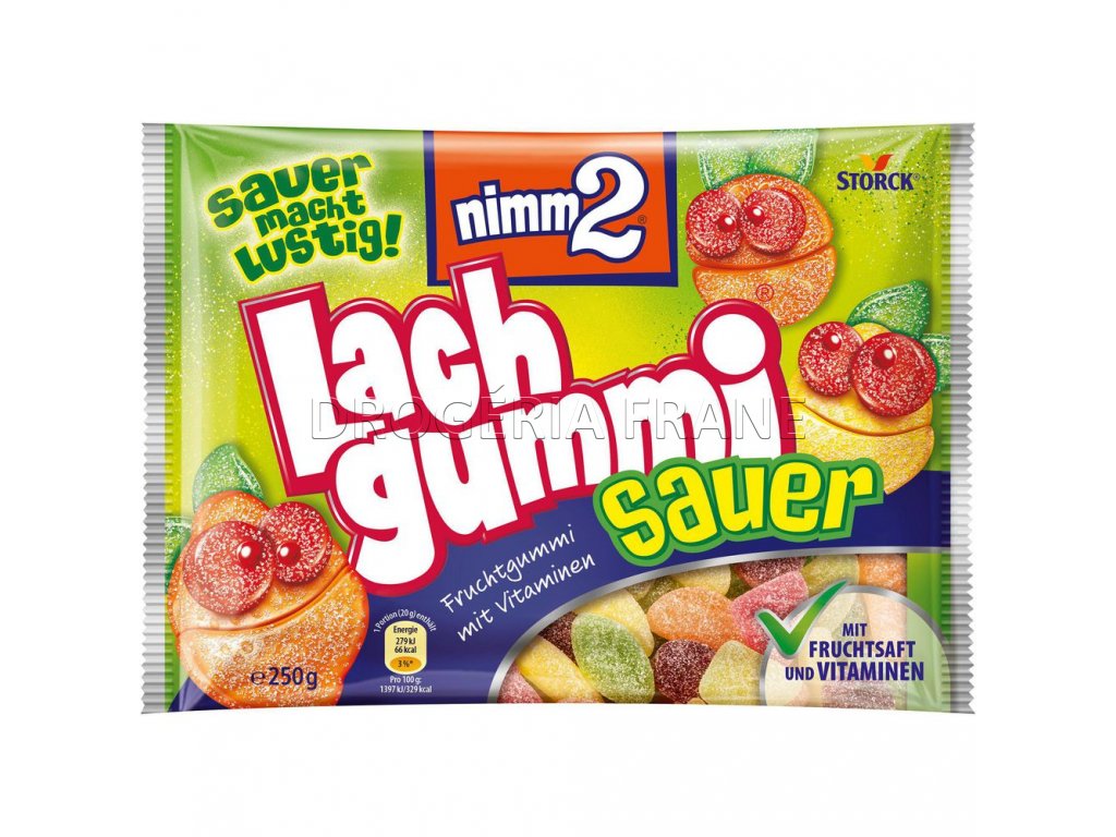 nimm2 lach gummi sauer macht lustig ovocne kysle zele cukriky 250 g