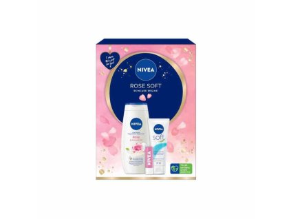 nivea rose soft damska kozmeticka darcekova sada sprchovaci gel krem balzam na pery