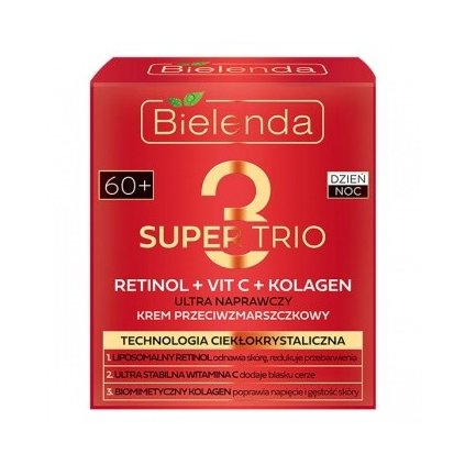 BIELENDA SUPER TRIO 3 Retinol + Vit. C+Kolagén 60+ deň/noc 50 ml