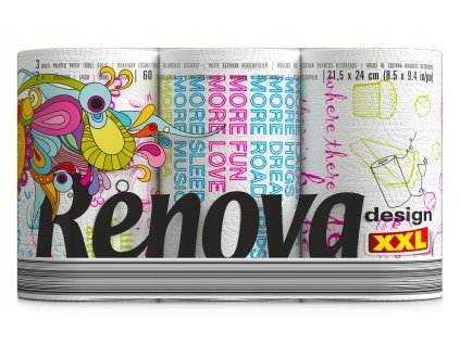 Kuchynsky papierovy uterak Renova Design Potlace 13 7 m 2 vrstvove 3 rolky