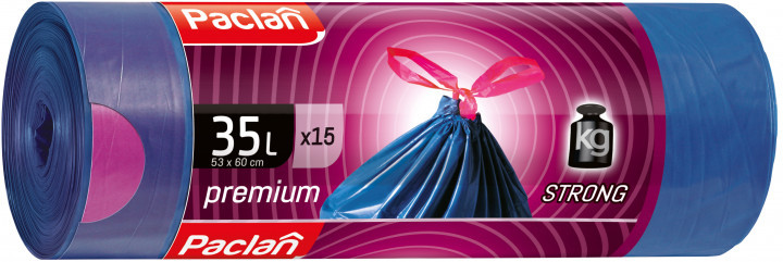 Paclan Premium vrecia na odpad zaťahovacie uši 2-vrstvové 35l 15ks