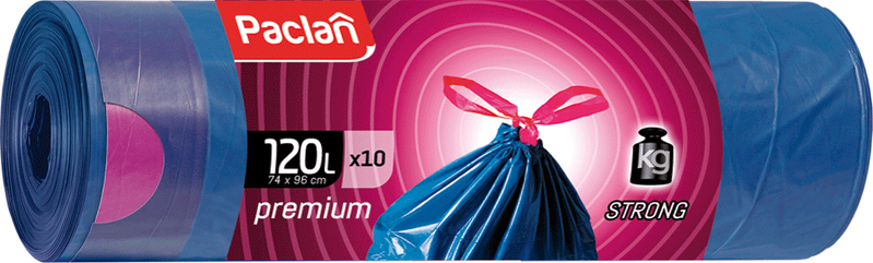 Paclan Premium vrecia na odpad zaťahovacie uši 2-vrstvové 120l 10ks