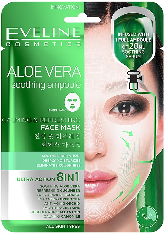 Eveline Cosmetics EVELINE látková maska Aloe vera 8in1 1ks