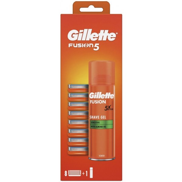 Gillette Fusion5 náhradná hlavica 8 ks + Fusion gél na holenie 200 ml darčeková sada