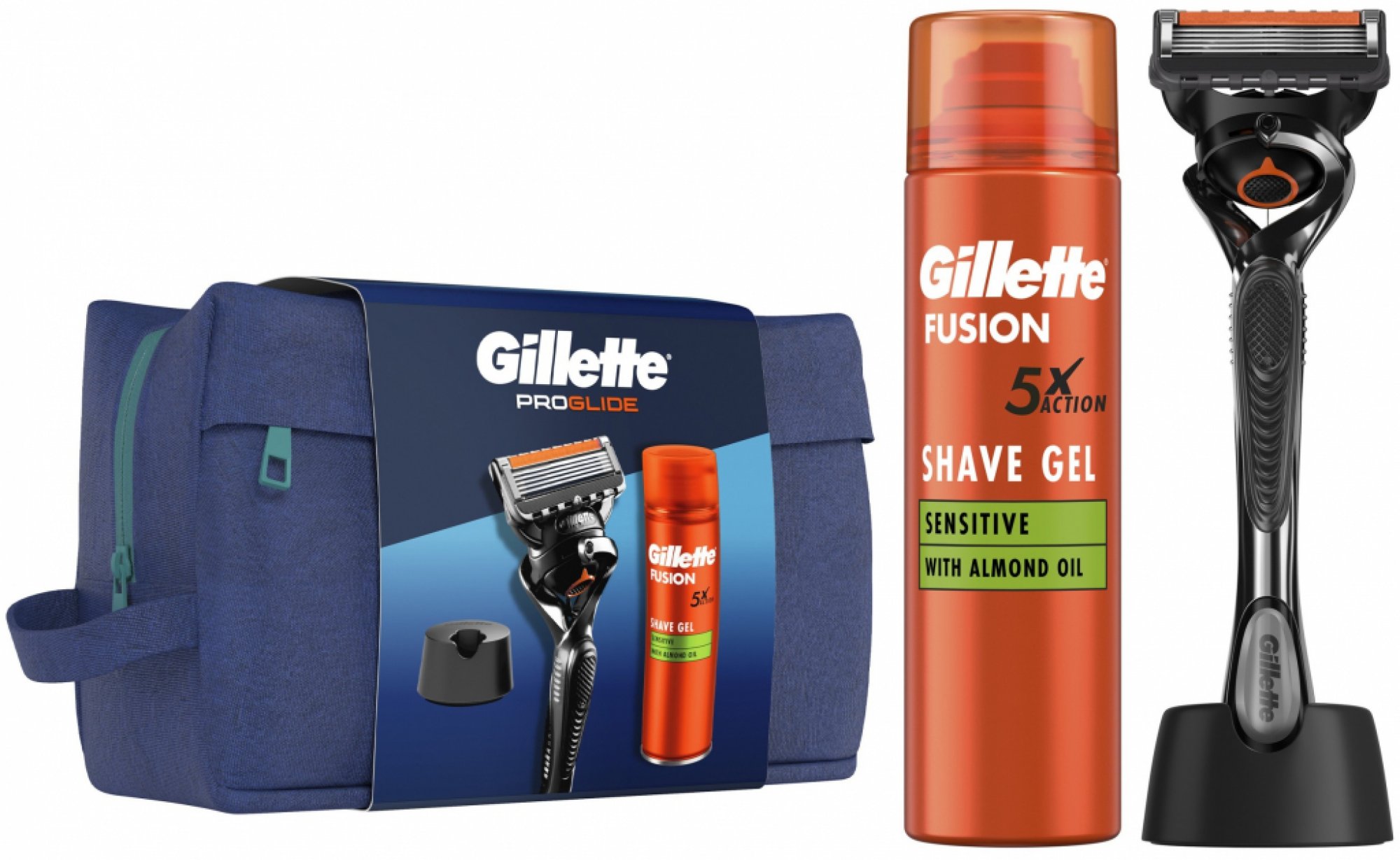 Gillette Cestovná sada ProGlide holiaci strojček + Fusion gél na holenie 200 ml + stojan
