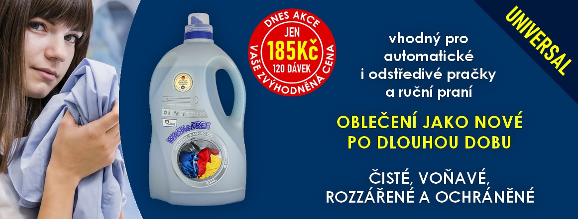 DNES AKCE - WASH&FREE PRACÍ GEL 4,8L = 5KG (120DÁVEK) - UNIVERSAL (modrá)