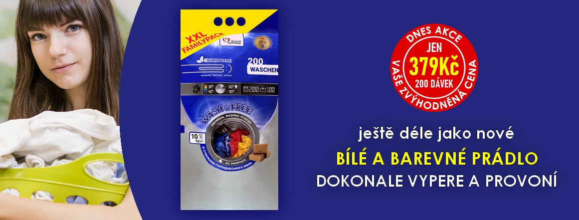 DNES AKCE - WASH&FREE PRACÍ PRÁŠEK 10KG (200DÁVEK) UNIVERSAL