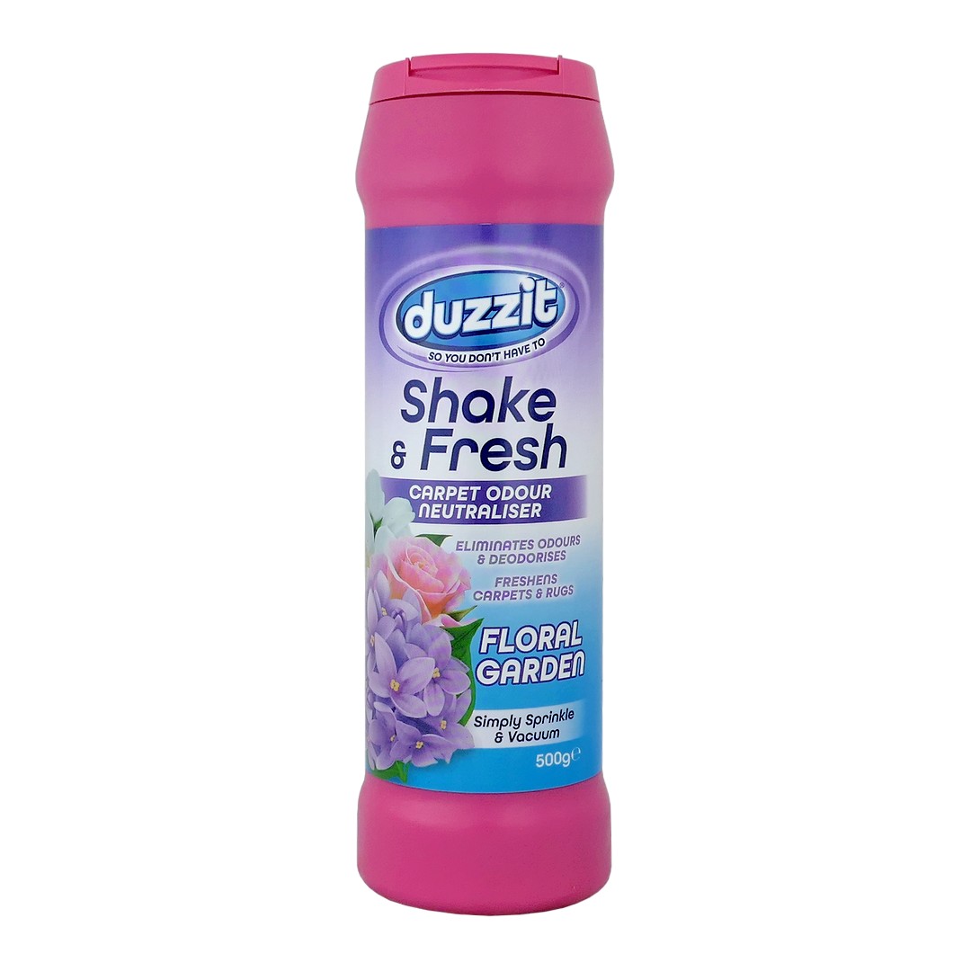 Duzzit (UK) DUZZIT SHAKE&FRESH CARPET ODOUR NEUTRALISER Neutralizátor zápachu na koberce 500g DUZZIT SHAKE&FRESH CARPET ODOUR NEUTRALISER 500g: FLORAL GARDEN (růžová)