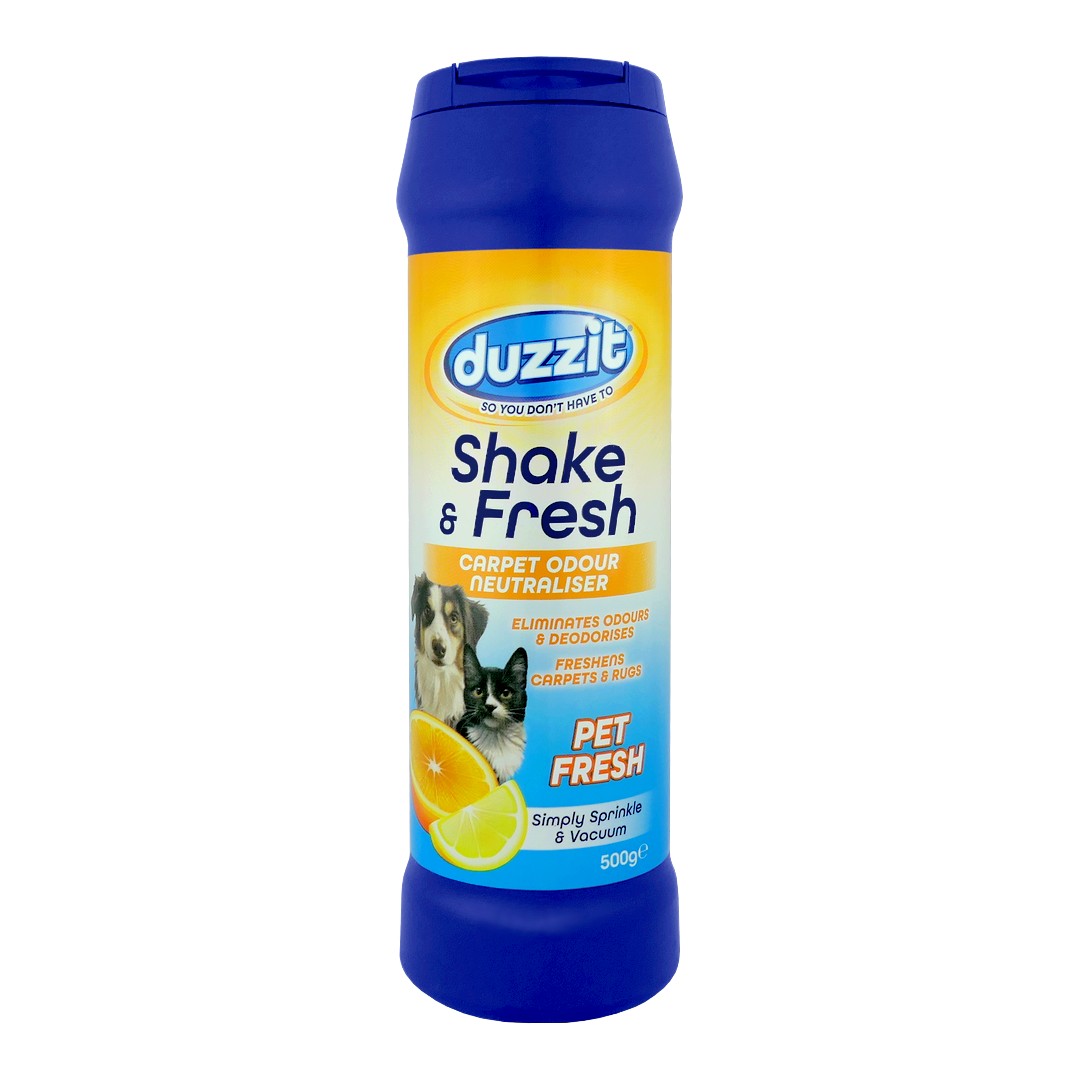 Duzzit (UK) DUZZIT SHAKE&FRESH CARPET ODOUR NEUTRALISER Neutralizátor zápachu na koberce 500g DUZZIT SHAKE&FRESH CARPET ODOUR NEUTRALISER 500g: PET FRESH (tmavě modrá)