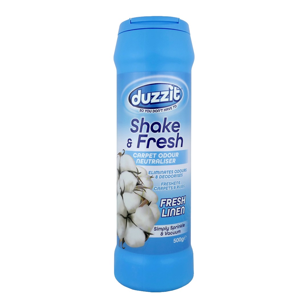 Duzzit (UK) DUZZIT SHAKE&FRESH CARPET ODOUR NEUTRALISER Neutralizátor zápachu na koberce 500g DUZZIT SHAKE&FRESH CARPET ODOUR NEUTRALISER 500g: FRESH LINEN (světle modrá)